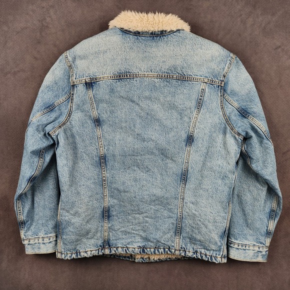 Levis Skateboarding Sherpa Trucker Jacket Mens Large Blue Denim Snap Front - Picture 2 of 14